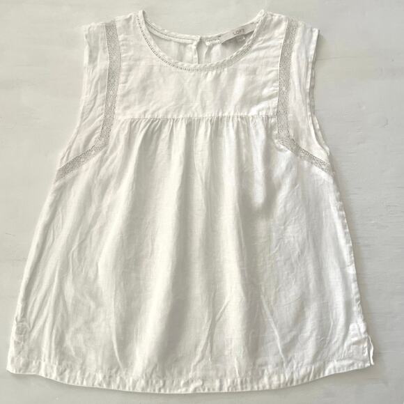 LOFT Tops - LOFT White Sleeveless Lace-Trim Cotton Blouse
